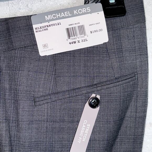 Michael Kors Men's Plaid Classic Wool-Blend Stretch Suit Pants grey 44x32 $190 - Picture 6 of 10